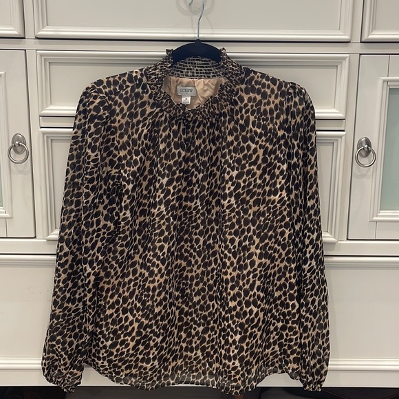 NEW J. Crew Leopard Ruffle Mock Neck Blouse Top Shirt Small - Picture 2 of 4
